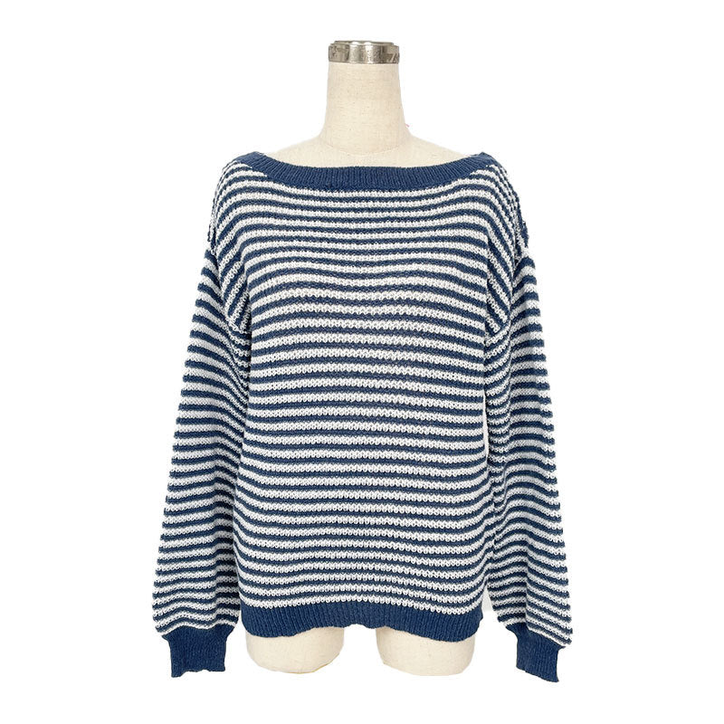 Off-Shoulder Striped Knit Sweater