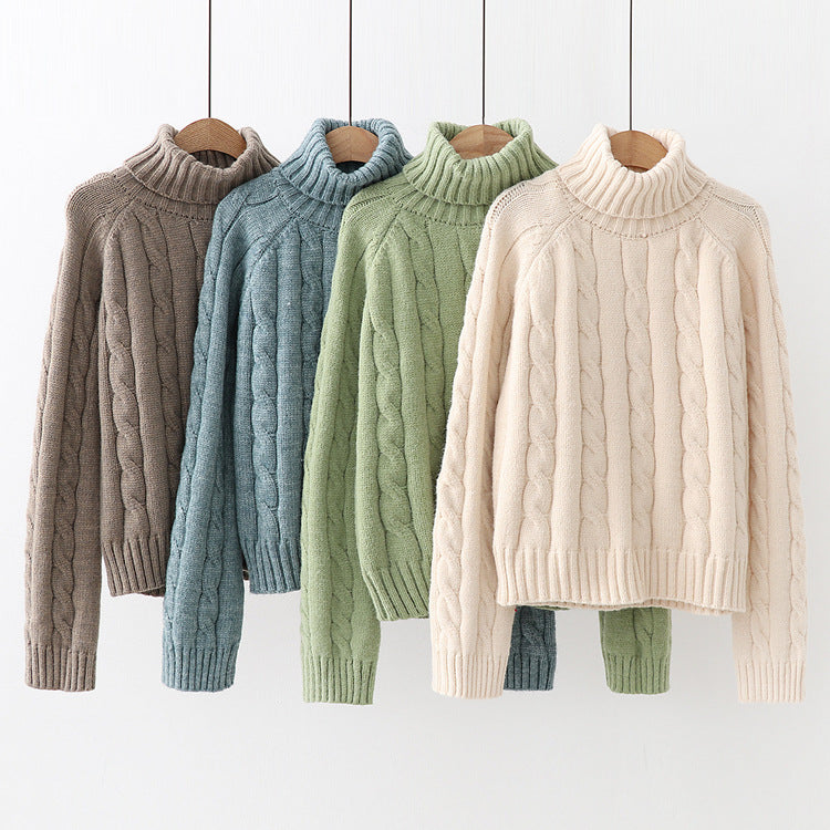 Cable-Knit High-Neck Sweater