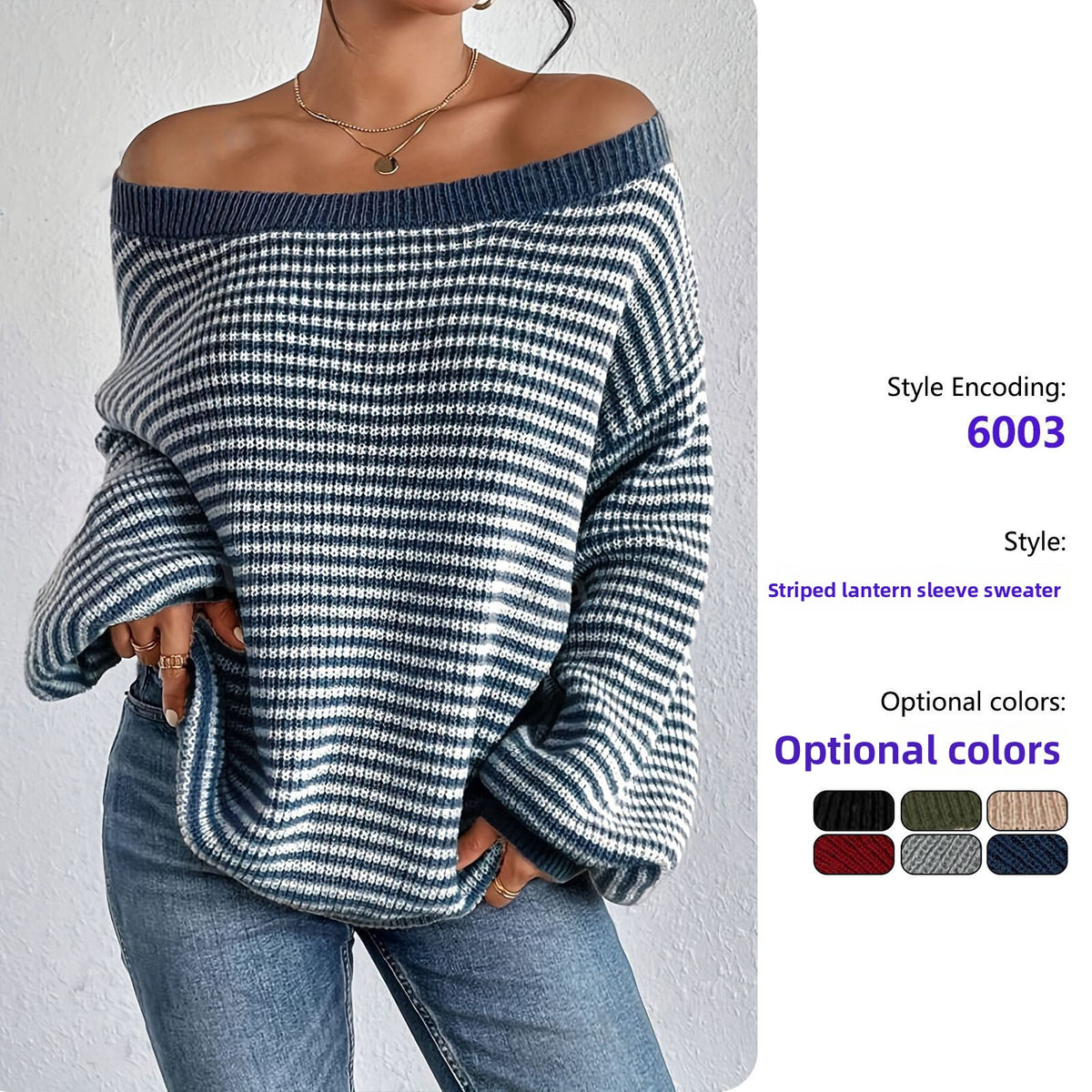 Off-Shoulder Striped Knit Sweater