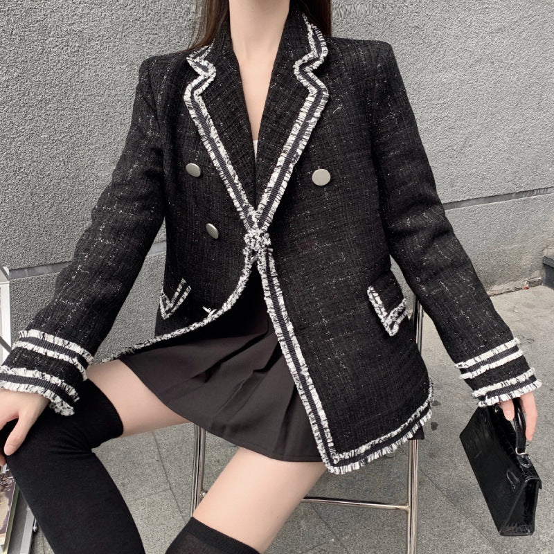 Contrast-Trim Wool-Look Coat