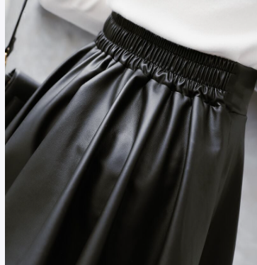 Pleated Faux Leather Skirt