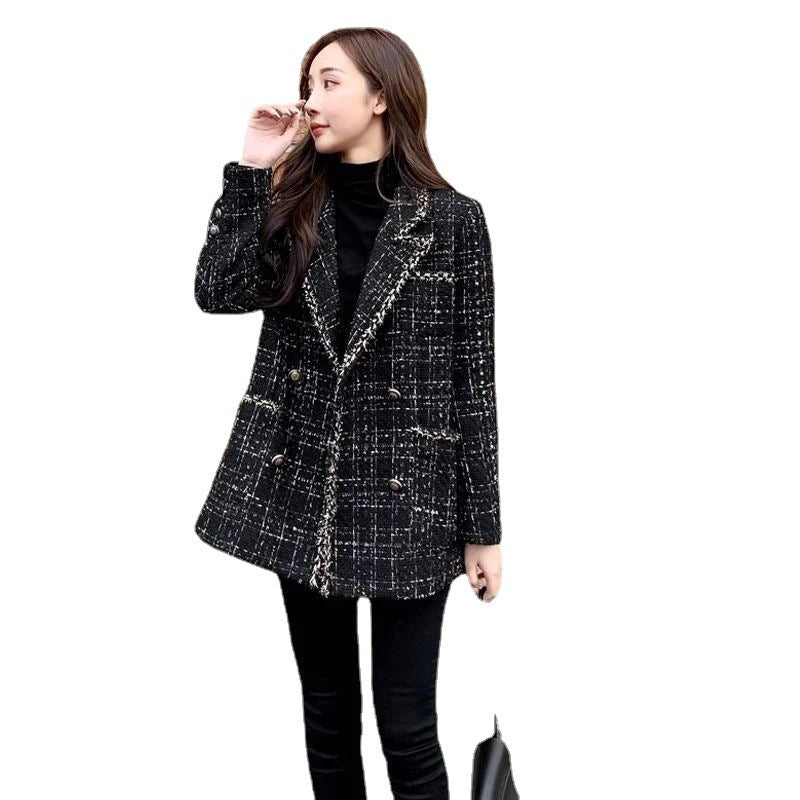 Contrast-Trim Wool-Look Coat