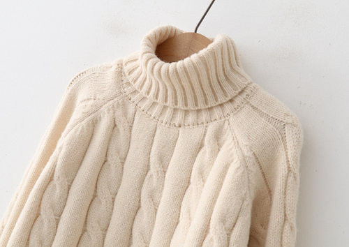 Cable-Knit High-Neck Sweater